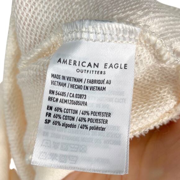 NWT American Eagle Ivory Cinched Drawstring Henley Oversized Sweatshirt SZ M - Picture 10 of 10